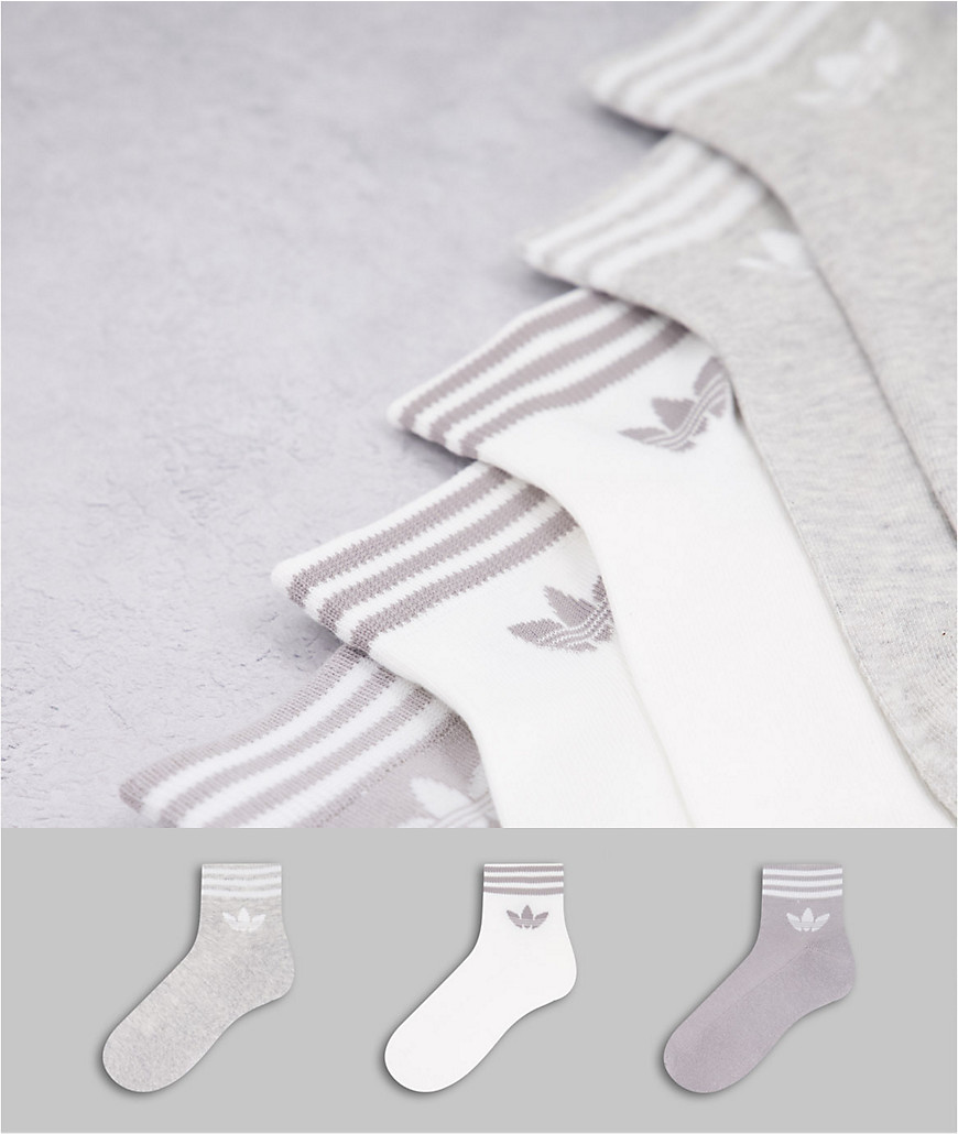 фото Набор из 3 пар серых носков до щиколотки с фирменным трилистником adidas originals adicolor-серый