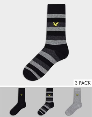 фото Набор из 3 пар серых носков в полоску lyle & scott-серый