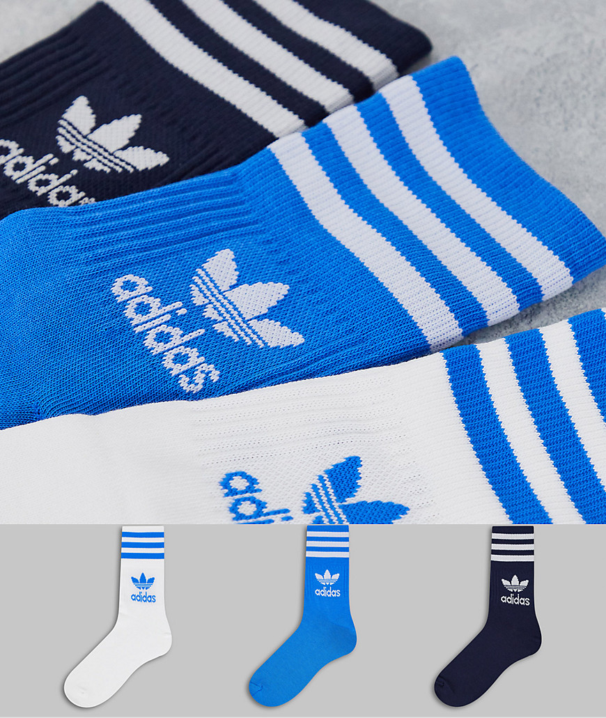 фото Набор из 3 пар синих носков средней длины с фирменным логотипом-трилистником adidas originals adicolor-голубой