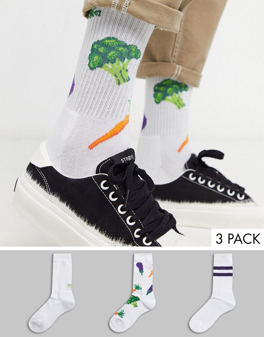 фото Набор из 3 пар спортивных носков с принтом asos design-белый