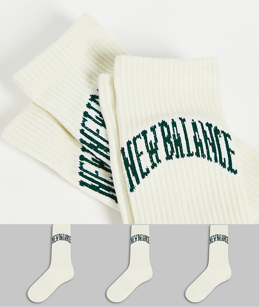 Набор из 3 пар светлых носков с зеленым логотипом в университетском стиле -Белый New Balance 106088481