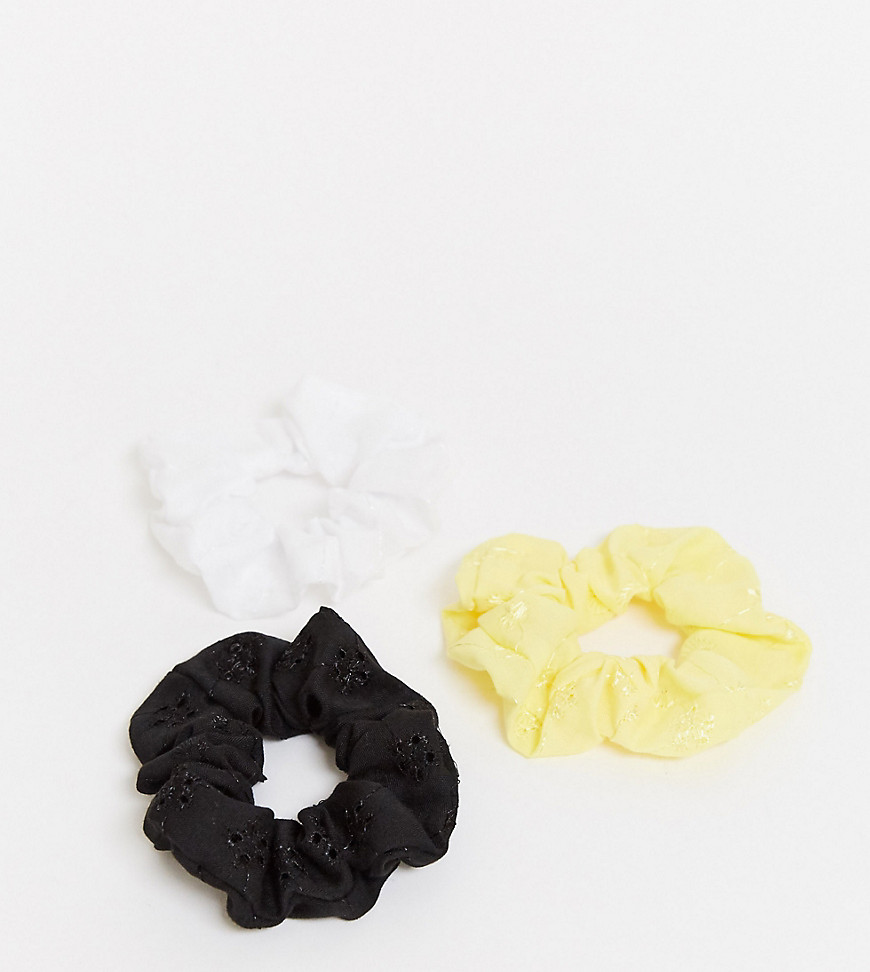 фото Набор из 3 резинок для волос с вышивкой ришелье белого и черного цвета asos design-мульти