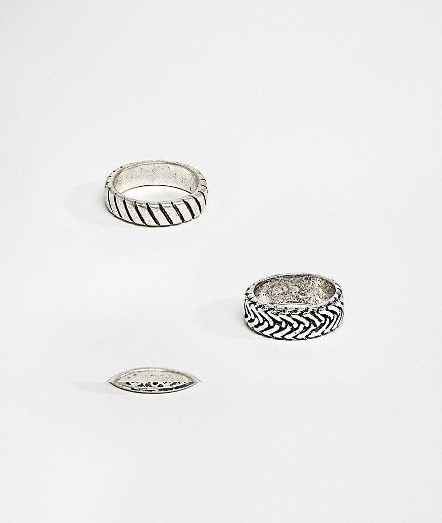 фото Набор из 3 серебристых колец с гравировкой asos design - серебристый