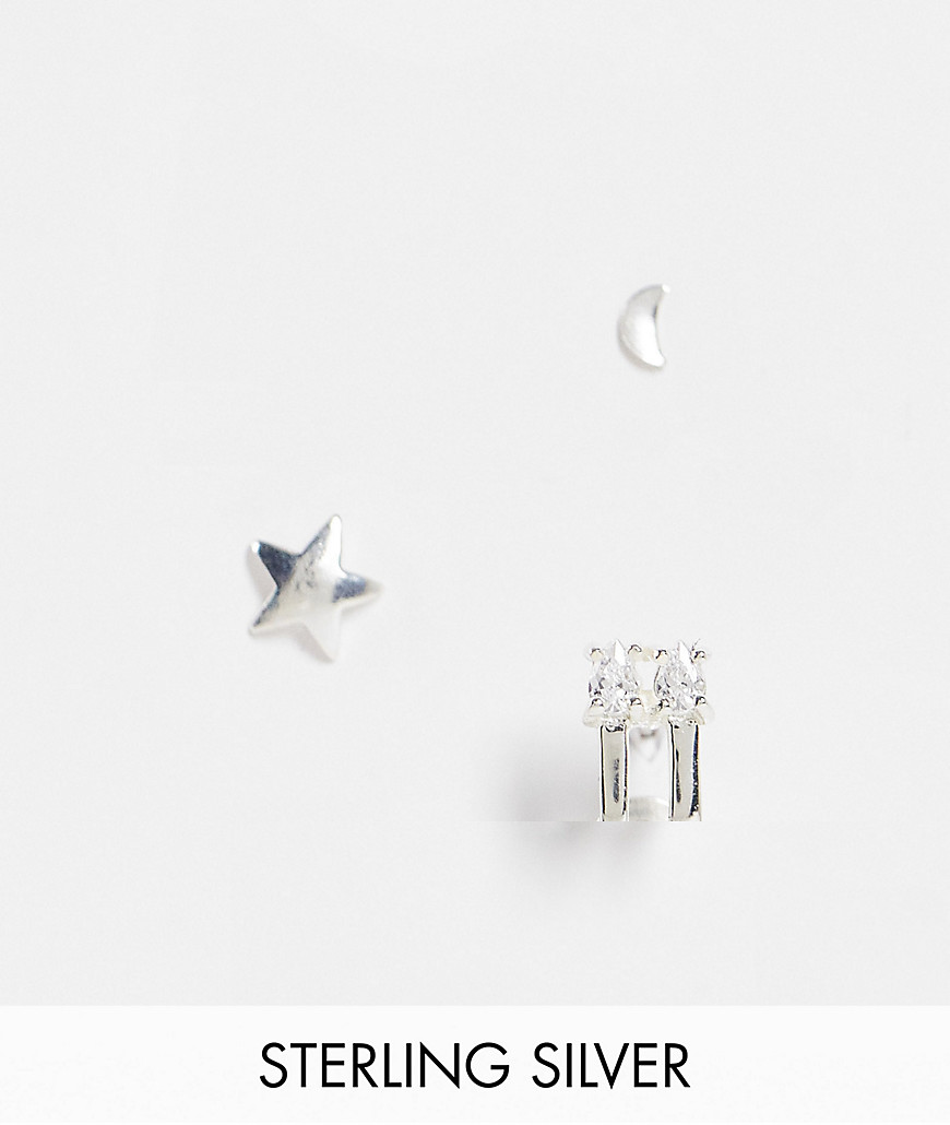 фото Набор из 3 серег из стерлингового серебра со стразами и дизайном небесных тел kingsley ryan-серебряный