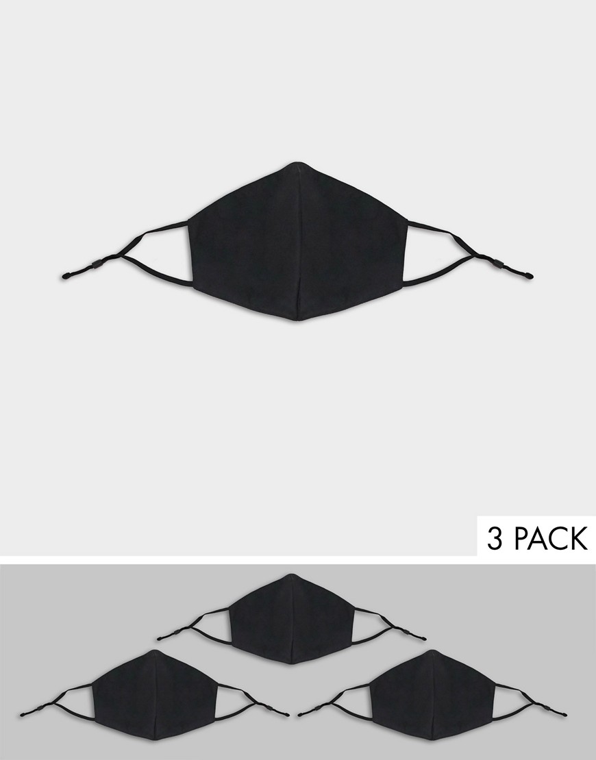 фото Набор из 3 трехслойных масок для лица с регулируемыми лямками и зажимом для носа asos design-черный