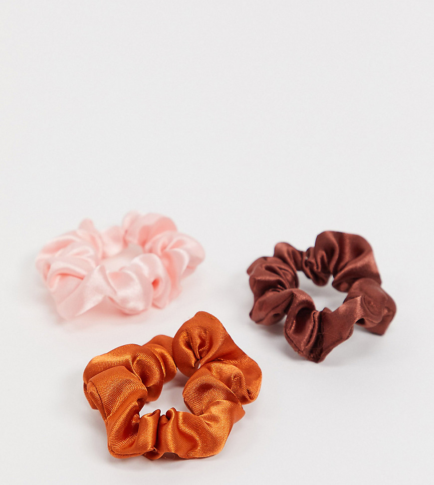 фото Набор из 3 узких атласных резинок для волос (коричневая/рыжая/розовая) asos design-мульти