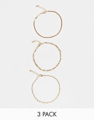 фото Набор из 3 золотистых браслетов-цепочек на ногу asos design-золотистый