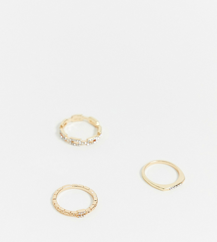 фото Набор из 3 золотистых колец с отделкой камнями (с дизайном в виде звеньев цепочки/ с планкой) asos design curve-золотой asos curve