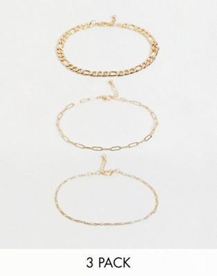 фото Набор из  3 золотистых ножных браслетов asos design-золотой