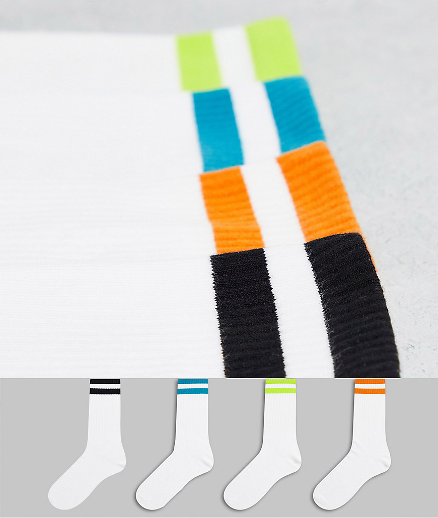 фото Набор из 4 пар белых спортивных носков с полосками разных цветов bershka-белый
