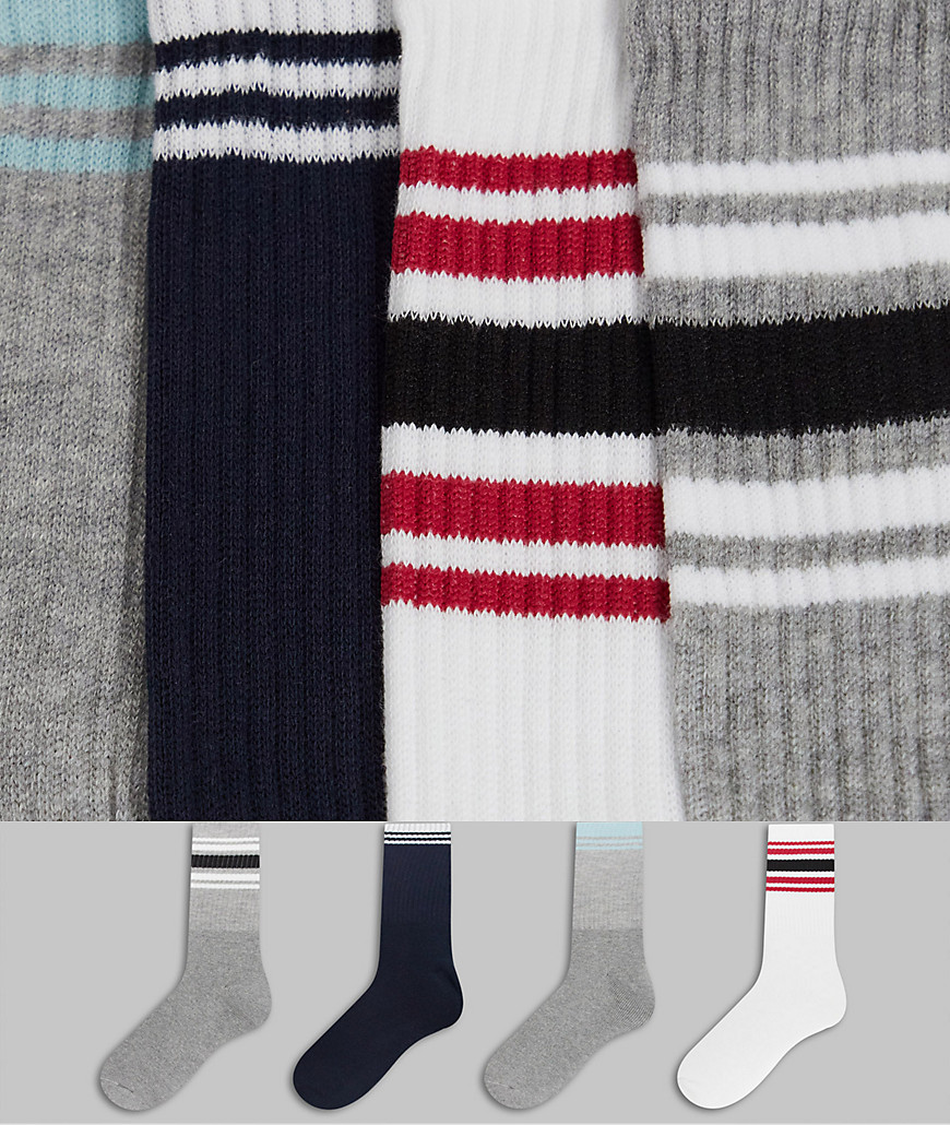 фото Набор из 4 пар носков разного цвета с полосками topman-многоцветный