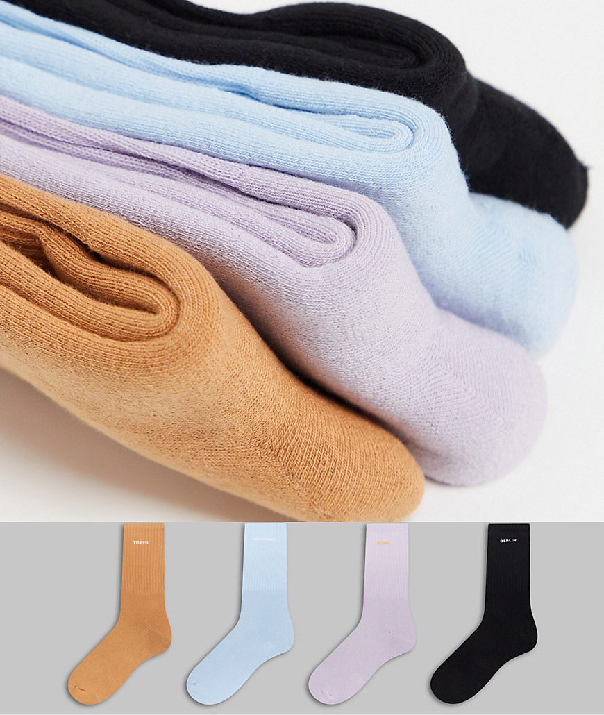 фото Набор из 4 пар носков разных цветов с текстовым принтом topman-многоцветный