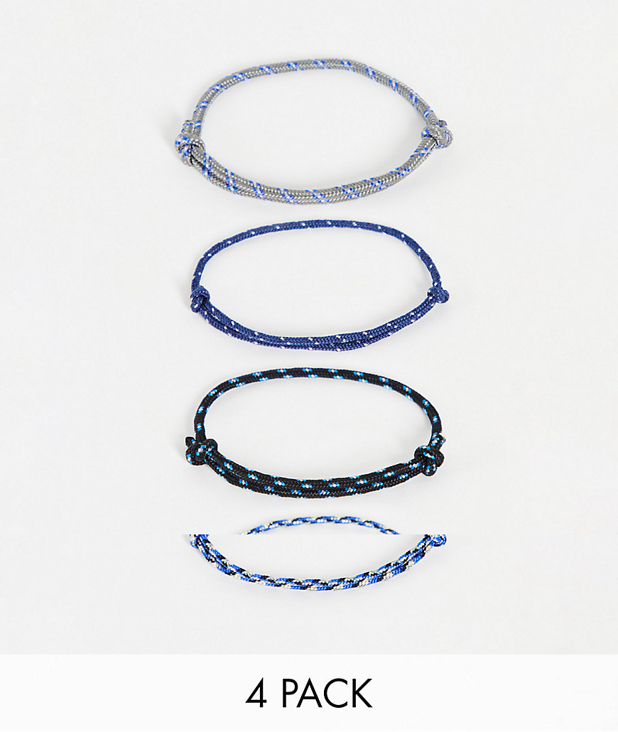 фото Набор из 4 узких браслетов-шнурков в синих тонах asos design-голубой
