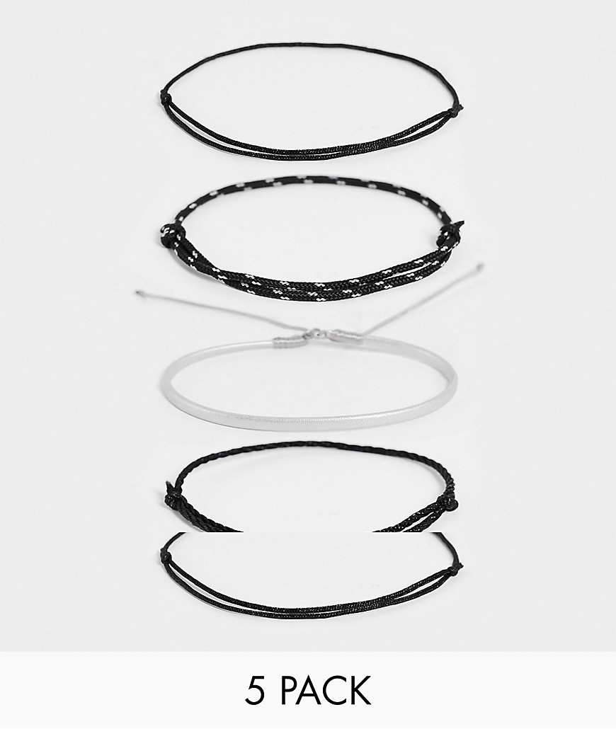 фото Набор из 5 браслетов-шнурков черного и серебристого цвета asos design-черный