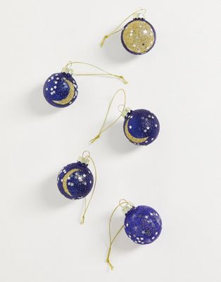 фото Набор из 5 новогодних елочных шаров с дизайном в виде лунных фаз sass & belle-голубой