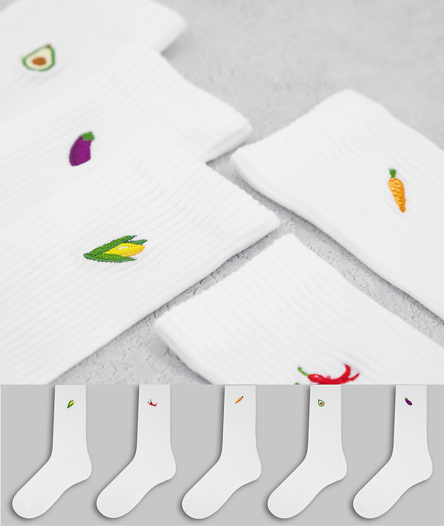 фото Набор из 5 пар белых носков с вышивкой овощей new look-белый