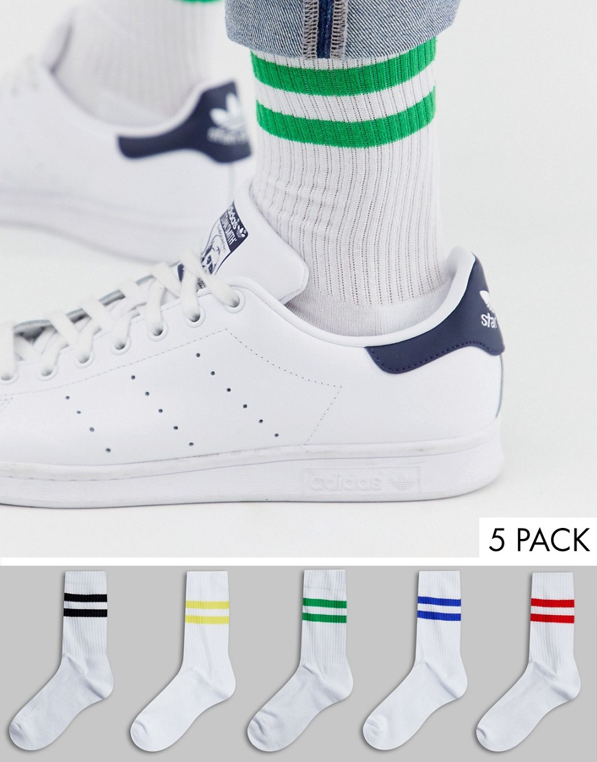 фото Набор из 5 пар белых спортивных носков с цветными полосками asos design - скидка-белый