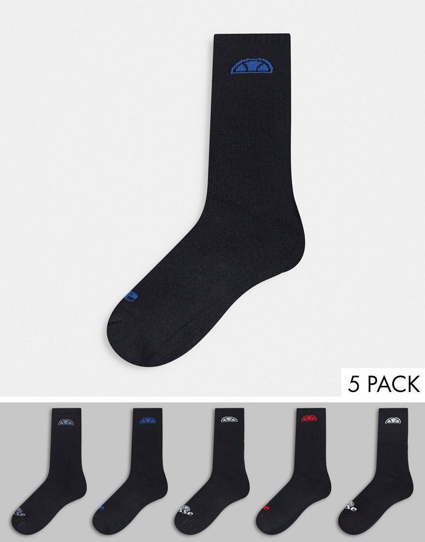фото Набор из 5 пар черных носков с разноцветными логотипами ellesse-многоцветный