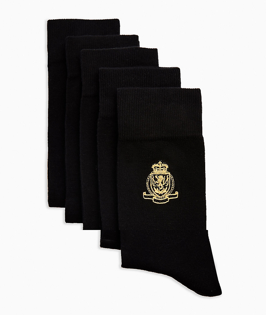 фото Набор из 5 пар черных носков с вышитой эмблемой topman-синий