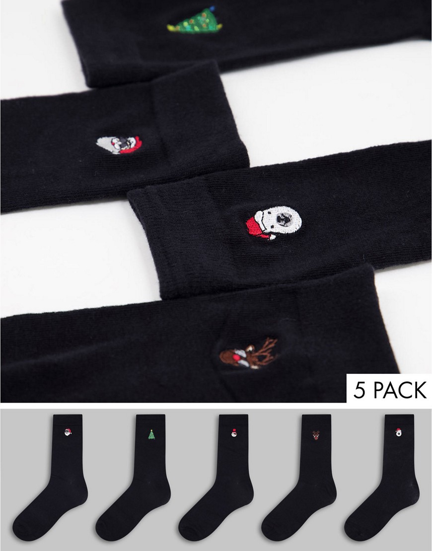 фото Набор из 5 пар черных новогодних носков brave soul-черный цвет