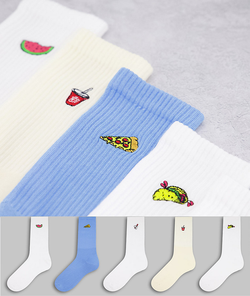 Набор из 5 пар многоцветных носков без пятки с вышивкой еды -Разноцветный Topman 106783430