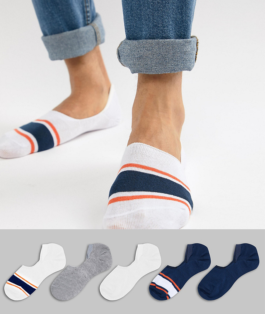 фото Набор из 5 пар невидимых носков (синие с оранжевыми полосками на носке/др.) asos design - скидка-мульти