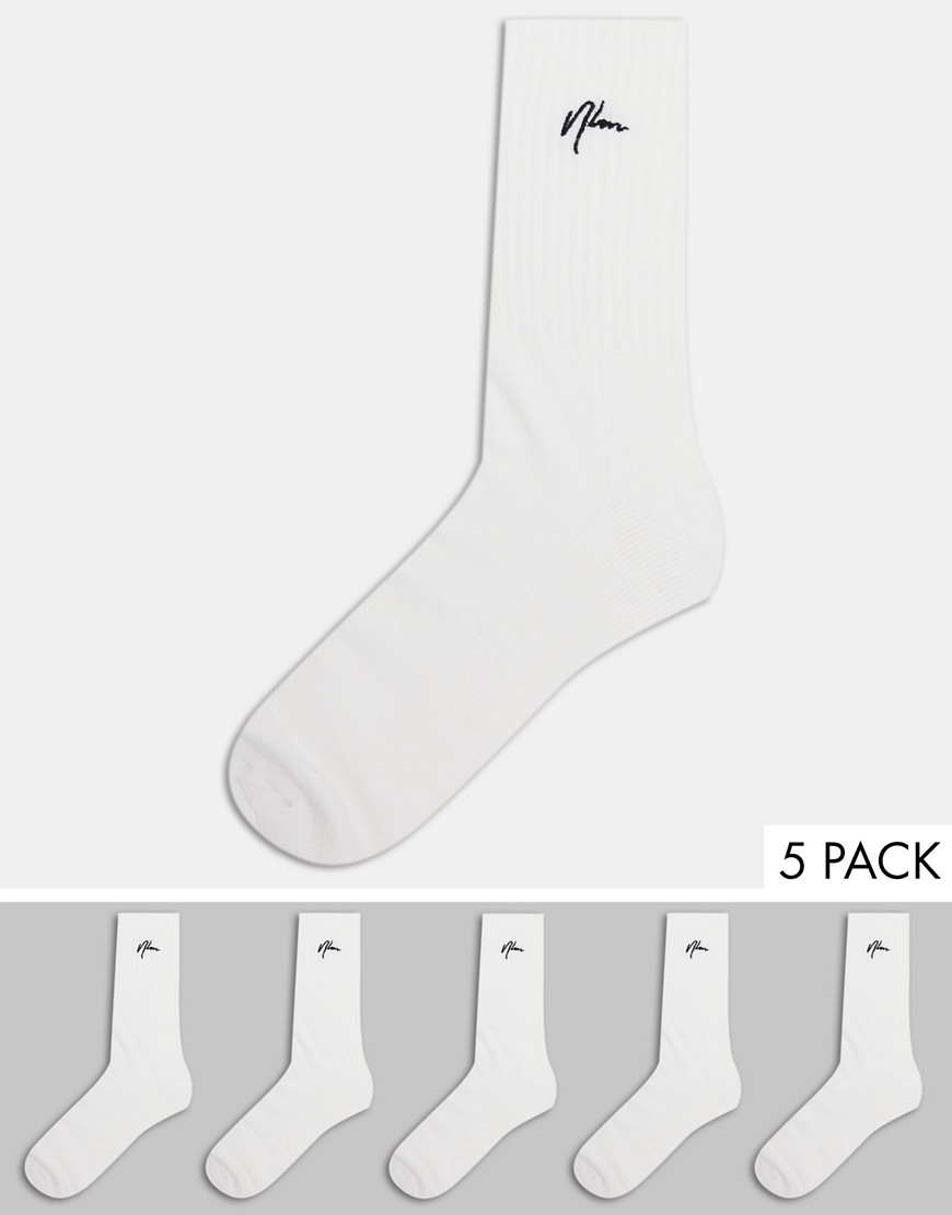 фото Набор из 5 пар носков белого цвета с вышивкой "nlm" new look-белый