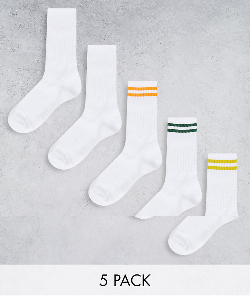 фото Набор из 5 пар носков для тенниса белого цвета с полосками jack & jones-белый