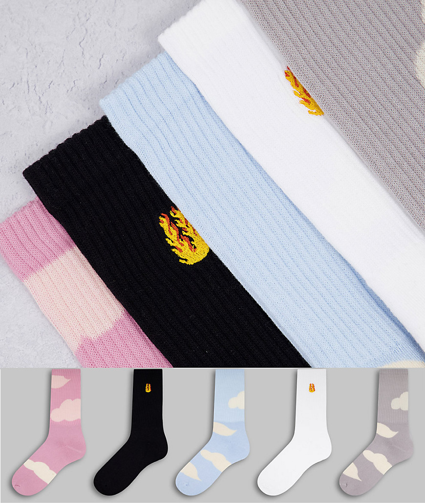 Набор из 5 пар носков разных цветов с облаками -Разноцветный Topman 106783418
