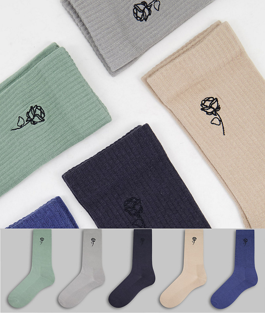 фото Набор из 5 пар носков разных цветов с вышивкой new look-разноцветный