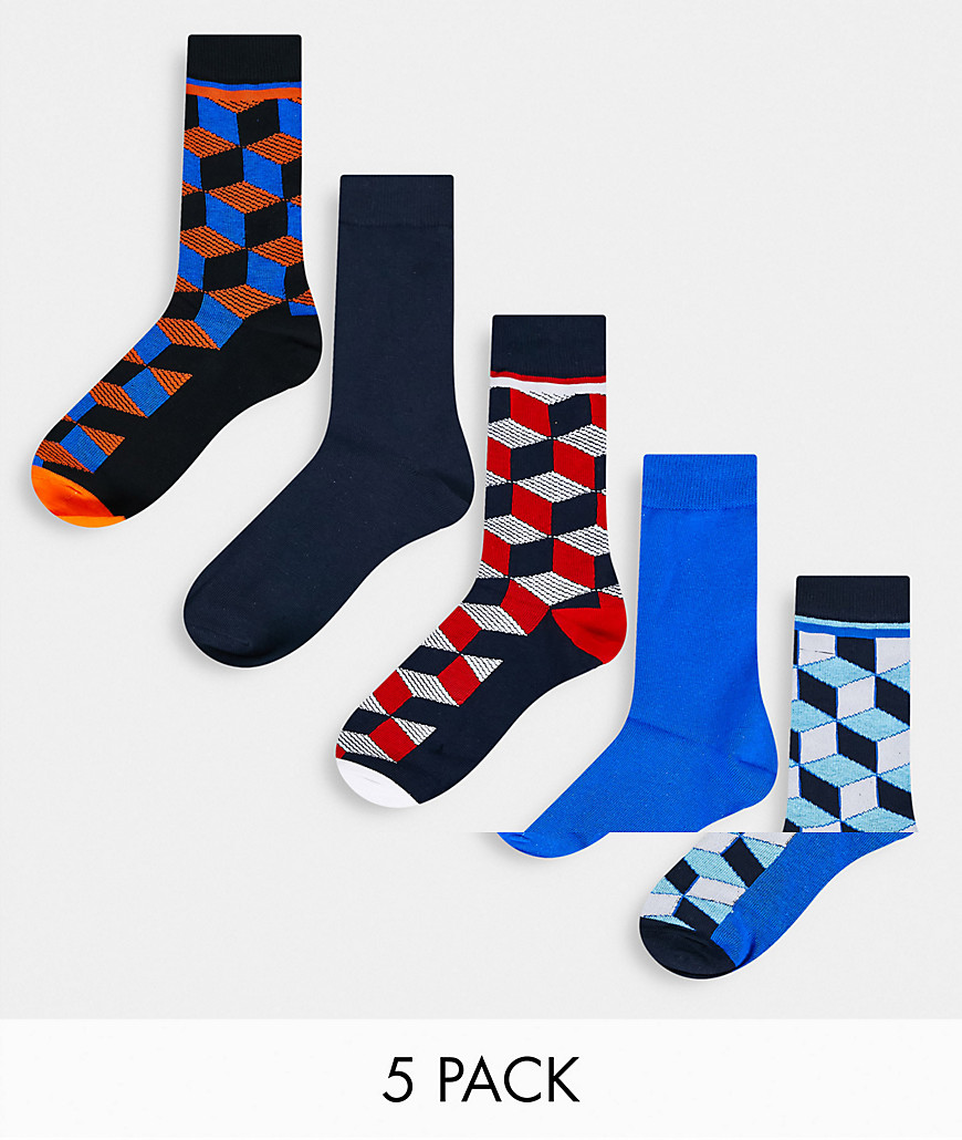 фото Набор из 5 пар носков с геометрическим принтом jack & jones-темно-синий