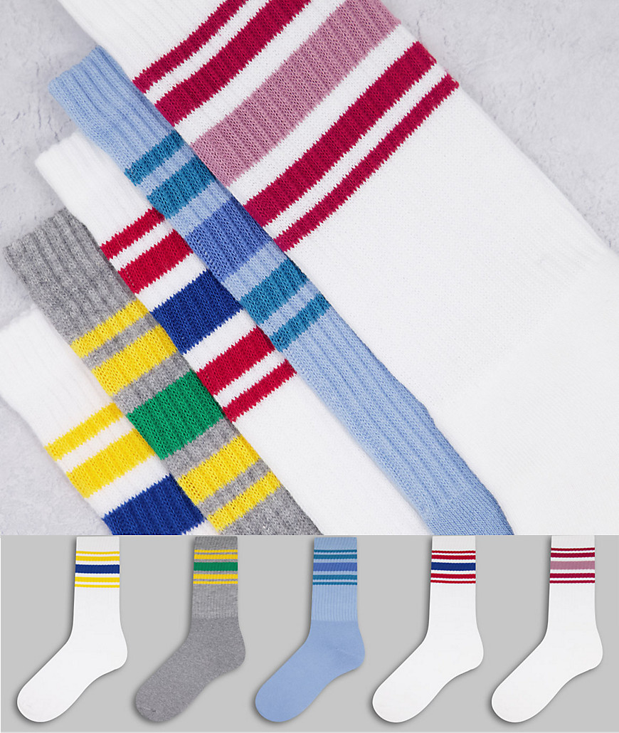 Набор из 5 пар носков с цветными полосками -Разноцветный Topman 106783423
