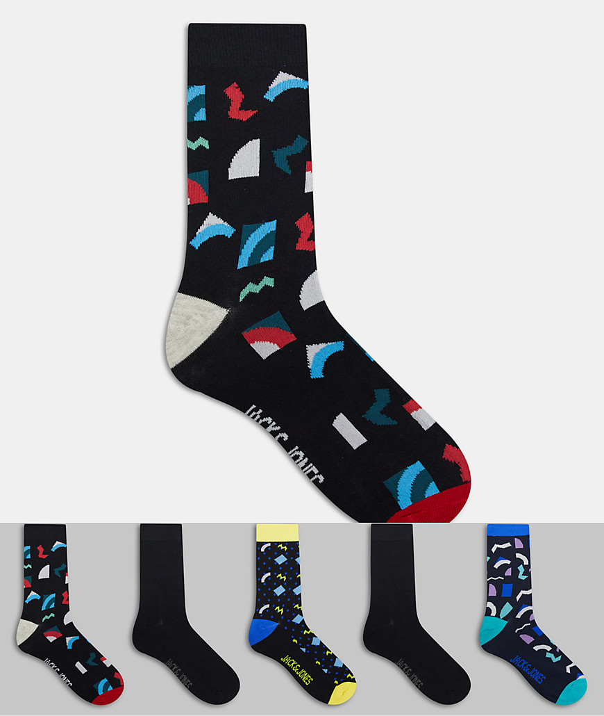 фото Набор из 5 пар носков темных цветов с узорами в стиле ретро jack & jones-черный цвет