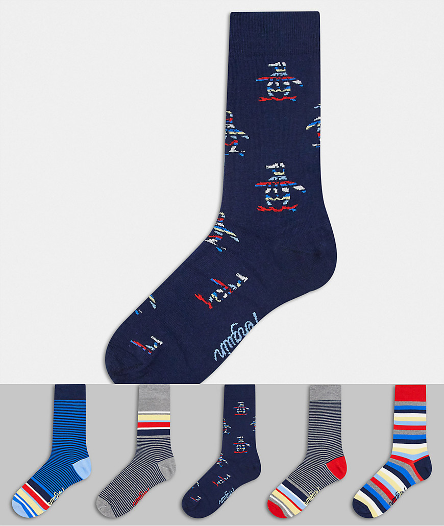 фото Набор из 5 пар новогодних носков с принтом синего/серого цветов в коробке penguin-мульти
