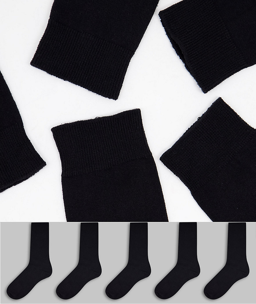 фото Набор из 5 пар однотонных черных носков topman-черный цвет