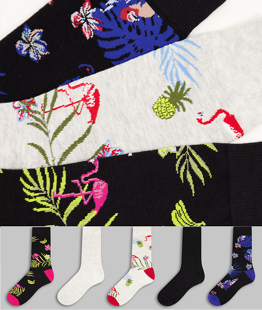 фото Набор из 5 пар разноцветных носков с принтами птиц jack & jones-разноцветный
