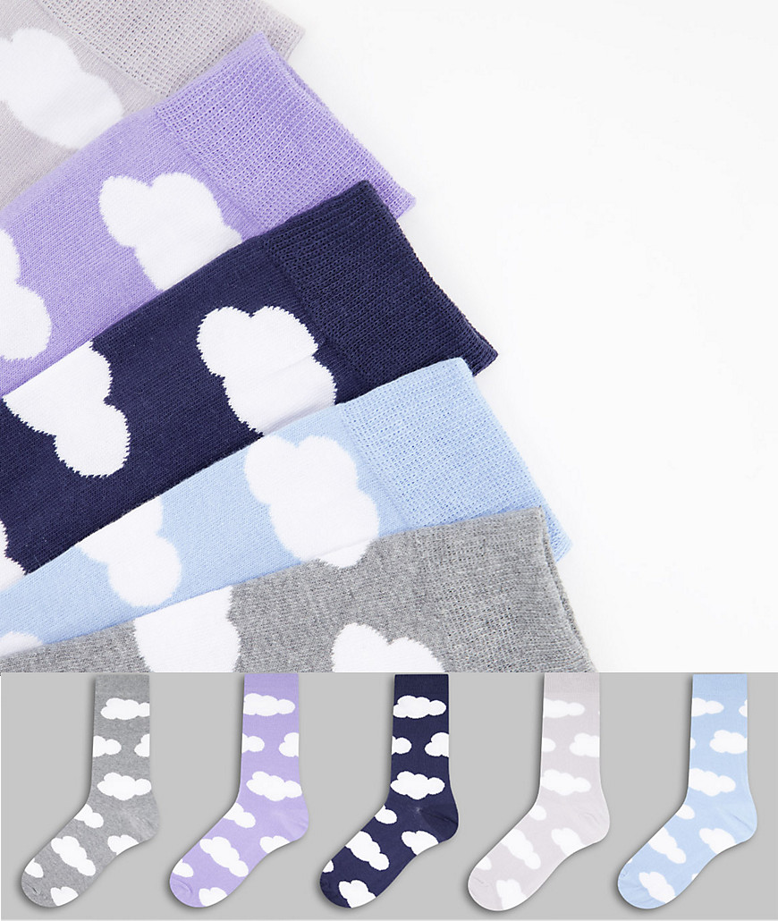 фото Набор из 5 пар разноцветных носков с принтом облаков new look-разноцветный