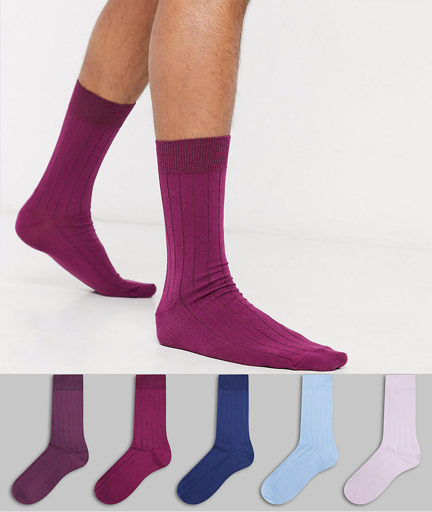 фото Набор из 5 пар разноцветных носков в рубчик topman-мульти