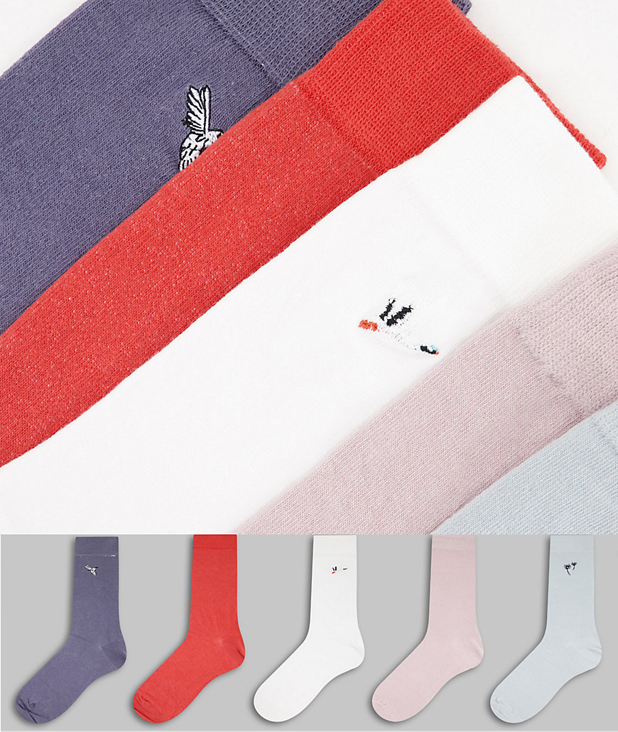 фото Набор из 5 пар разноцветных строгих носков с вышивкой topman-черный цвет