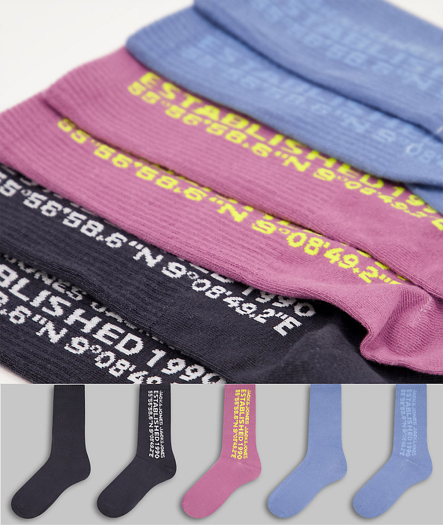 фото Набор из 5 пар разноцветных теннисных носков с логотипом jack & jones-разноцветный