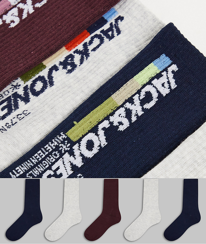 фото Набор из 5 пар разноцветных теннисных носков с логотипом jack & jones-разноцветный