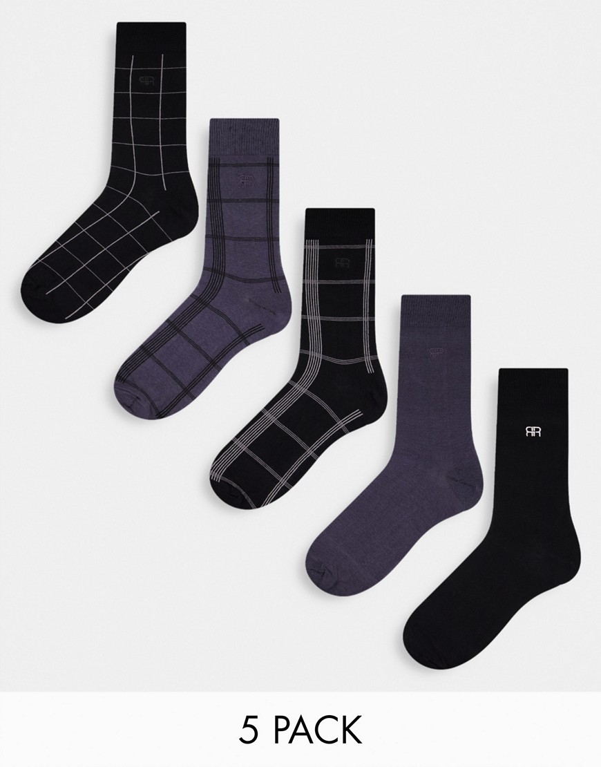 фото Набор из 5 пар серых носков с вышивкой в клетку river island-черный цвет