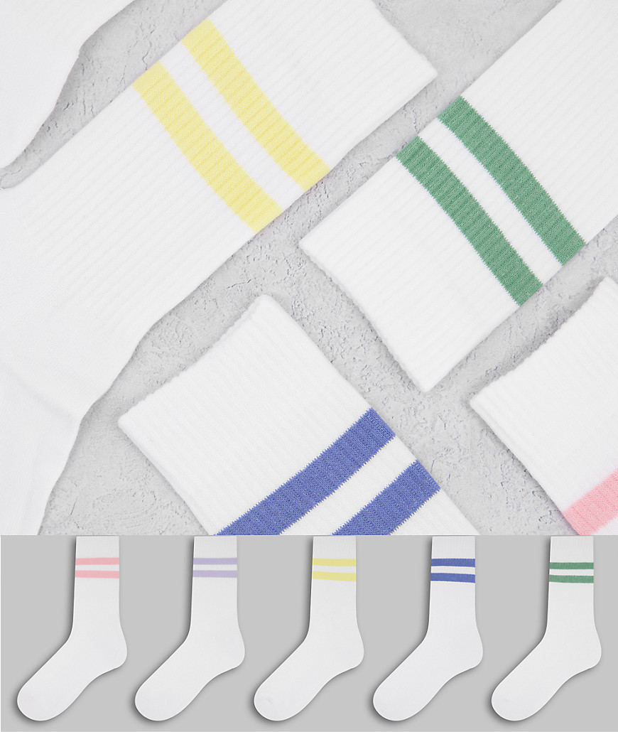 фото Набор из 5 пар спортивных носков с цветными полосками new look-белый