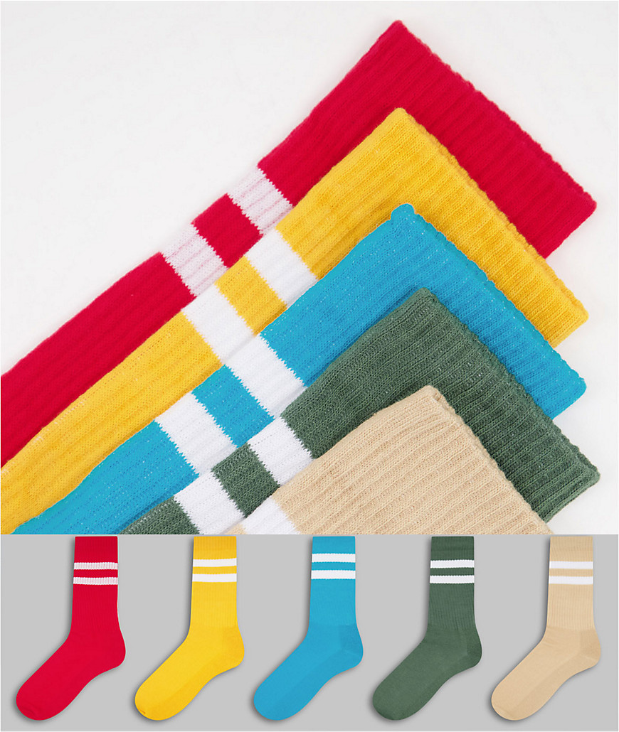 фото Набор из 5 пар спортивных носков в стиле колор-блок asos design-разноцветный