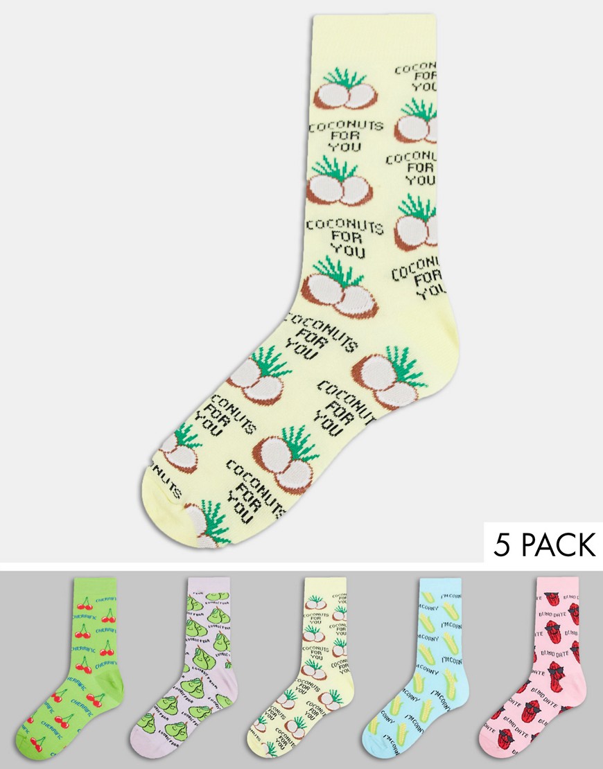фото Набор из 5 пар светлых носков с разноцветным принтом new look-многоцветный