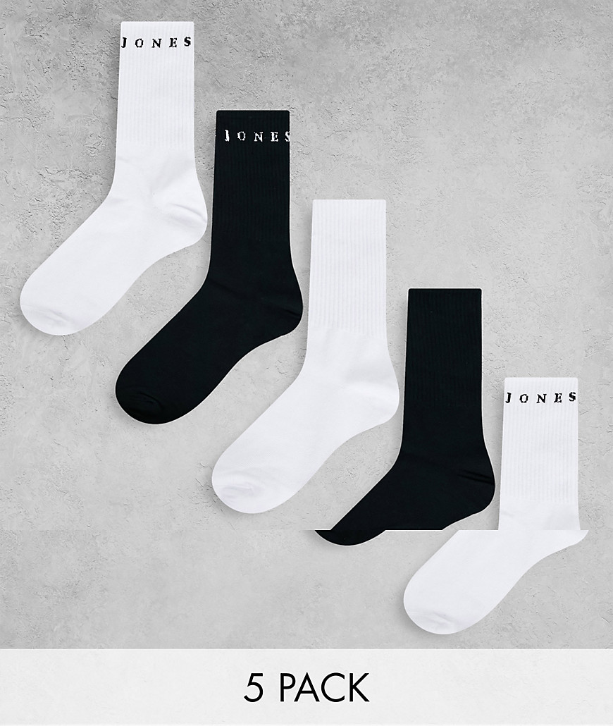 фото Набор из 5 пар теннисных носков черного и белого цвета с логотипом jack & jones-белый