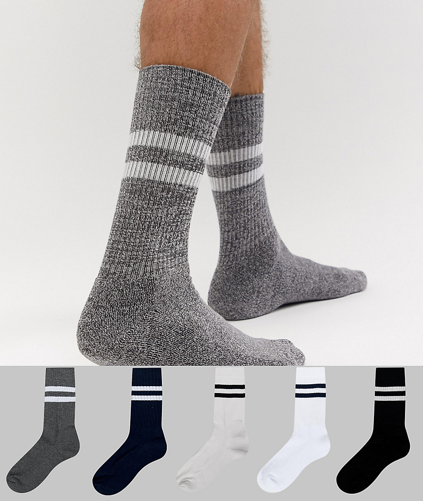 фото Набор из 5 пар серых и темно-синих спортивных носков с полосками asos design - со скидкой-мульти