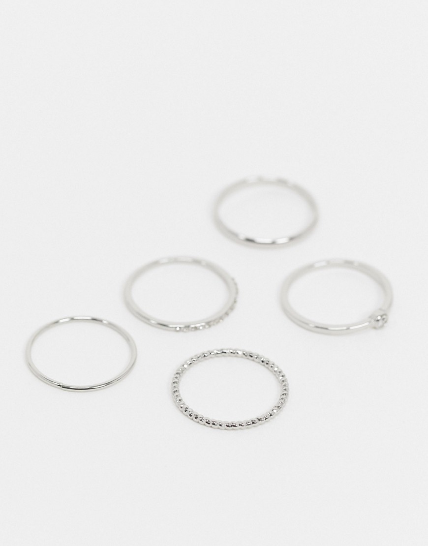 фото Набор из 5 серебристых колец со стразами topshop-серебряный