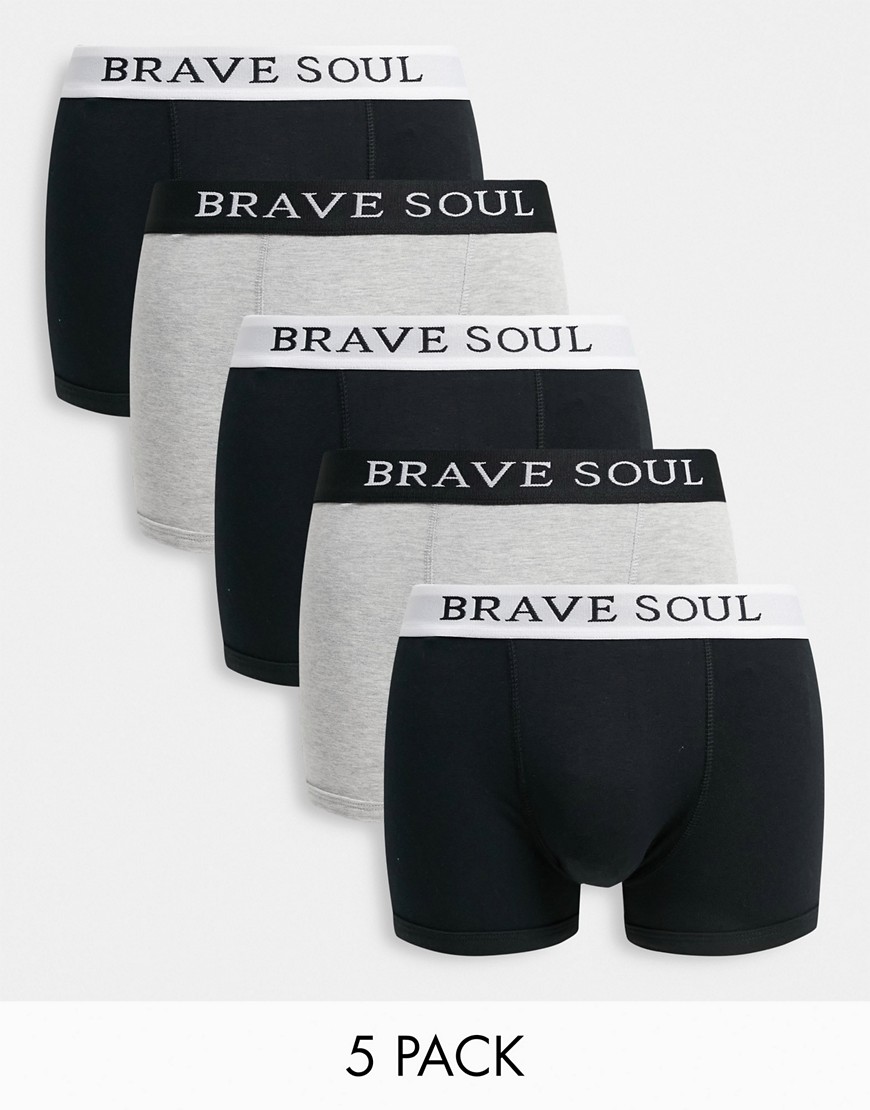 Набор из 5 трусов-боксеров черного и серого цветов -Серый Brave Soul 11835505