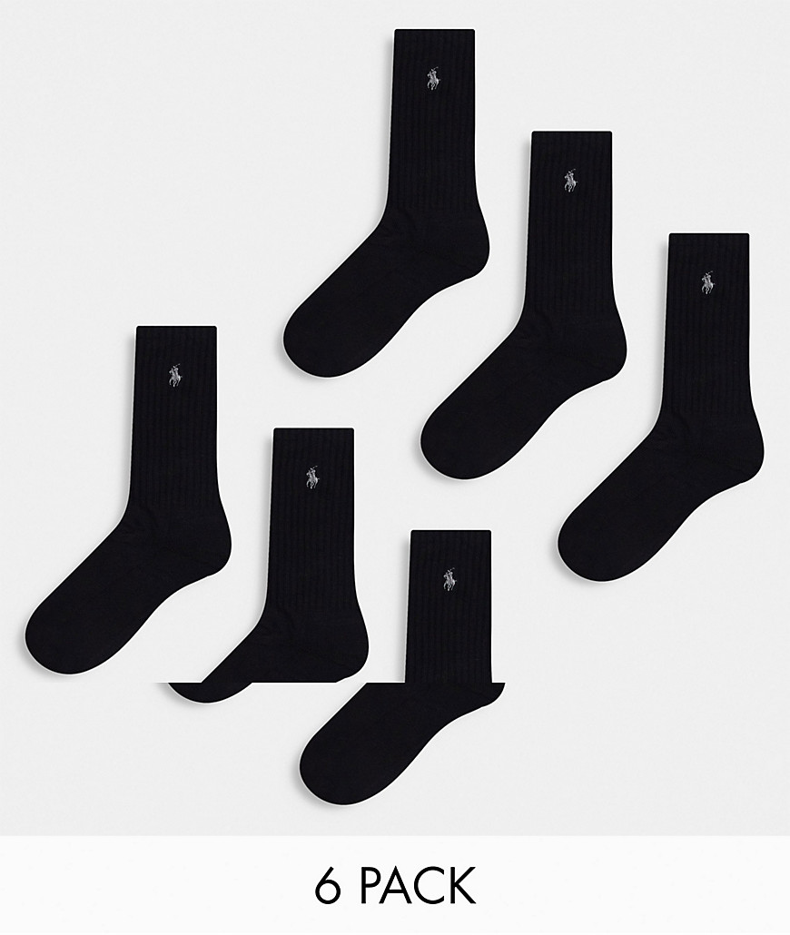 фото Набор из 6 пар спортивных носков черного цвета с логотипом в виде пони polo ralph lauren-черный цвет